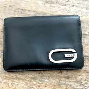 Authentic Gucci Vintage Black Patent Leather Wallet w Silver Gucci G Emblem